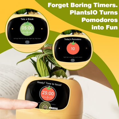 Smart Plant Pot with Visual Display – Soil Moisture, Water Level, Light & Battery Monitor, 80ml Self-Watering Reservoir, Supports 100+ Plants, Pomodoro Timer, Clock & Calendar-Pink-Yellow