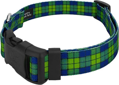 Country Brook Petz - Blue and Green Plaid Everyday Dog Collar and Leash - Plaid and Argyle Collection Featuring Charming Designs (5/8 Inch, Small)