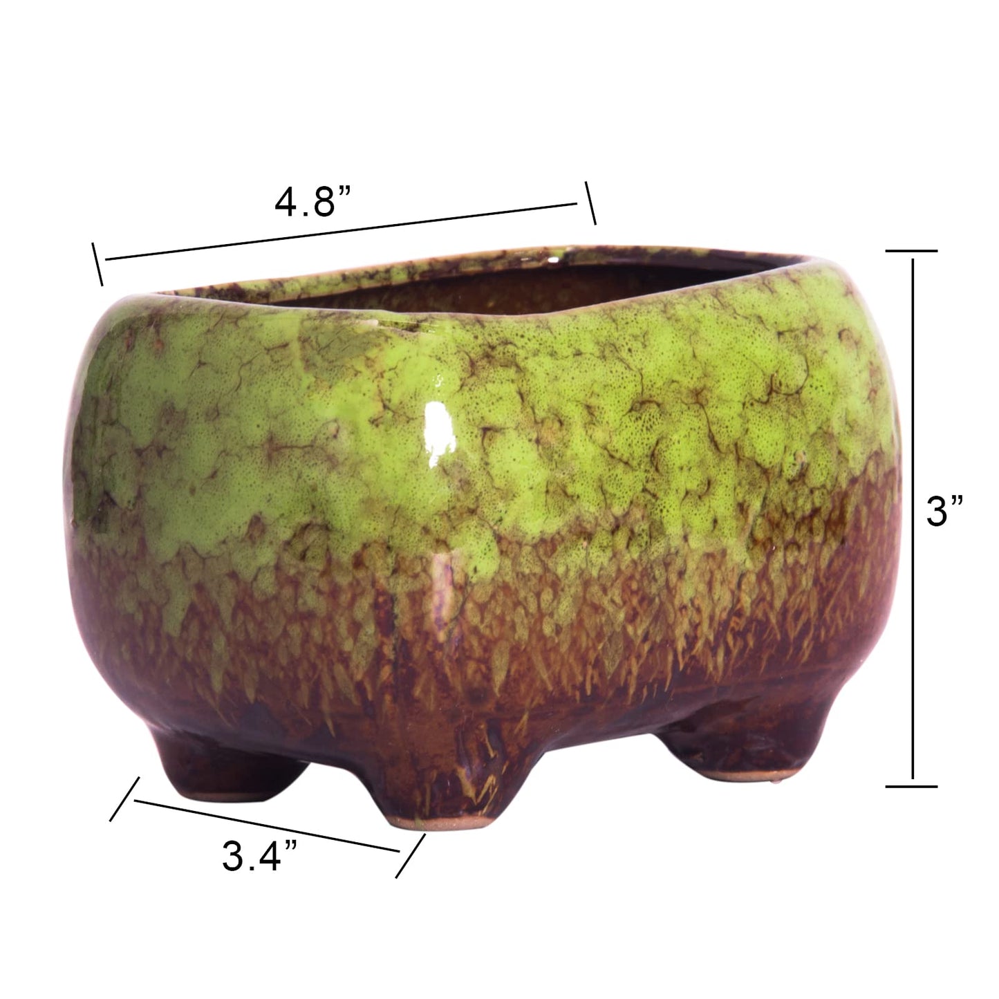 ARTKETTY Succulent Pots - 4.7 Inch Ceramic Succulent Planters Pots with Drainage Set of 5, Rectangular Bonsai Pots with Bamboo Trays Small Pots for Indoor Cactus Flower Plants for Home Office Decor