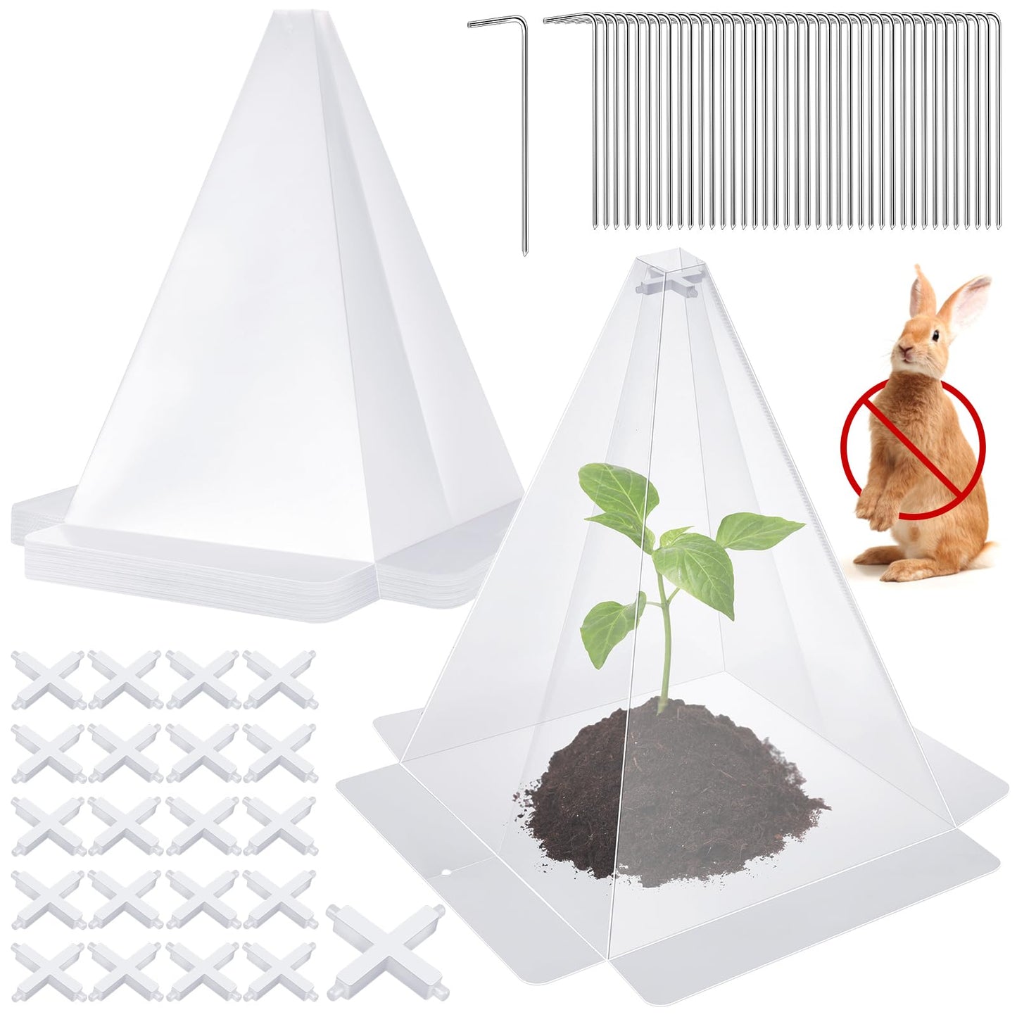 Niuyhe Garden Cloches for Plants, 20 Pack Plastic Small Plant Seedling Protector, Reusable Clear Bell Covers with 40pcs Metal Stakes, Mini Greenhouse Against Sun, Frost, Snails, Birds, 7.8" x 11"