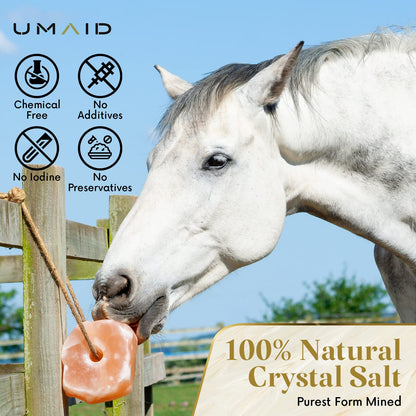 UMAID Himalayan Salt Lick 6 lbs on Rope for Horse, Deer, Goat & Livestock Animals, Salt Lick Deer, Salt Lick for Horses, Salt Block for Horses, Himalayan Salt Block 2 Pack