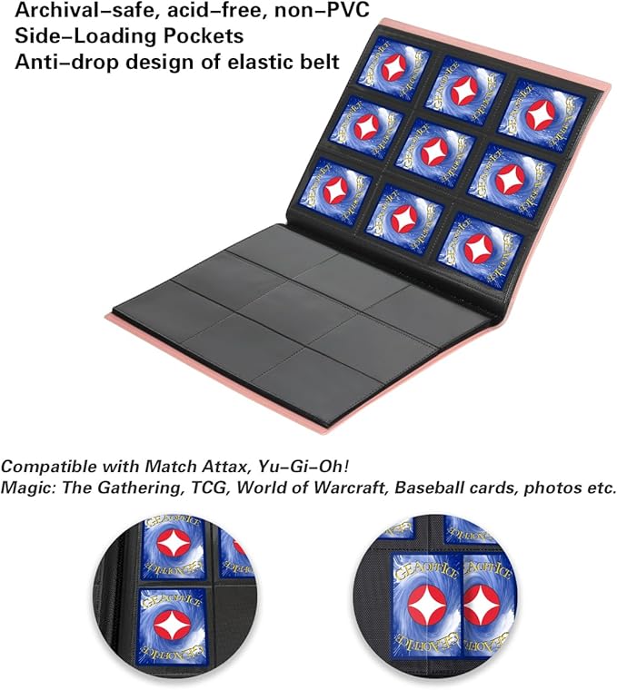 GEAoffice Card Binder, 9 Pockets Trading Card Album Folder, 360 Side Loading Pocket Binder for Sports&Game Cards, MTG, and Other TCG