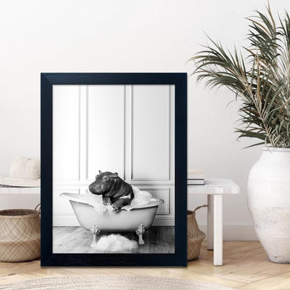 Bathroom Picture Wall Decor, Framed Black and White Bathroom Wall Art, Toilet Paper in Little Funny Raccoon's Hand Animal Canvas Print Painting