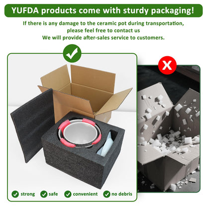 YUFDA 6.7 + 5.5 Inch Ceramic Plant Pots,Planters with Drainage and Saucer,Indoor Pots for Plants,Modern Flower Pots for Home and Office（Gray + White）