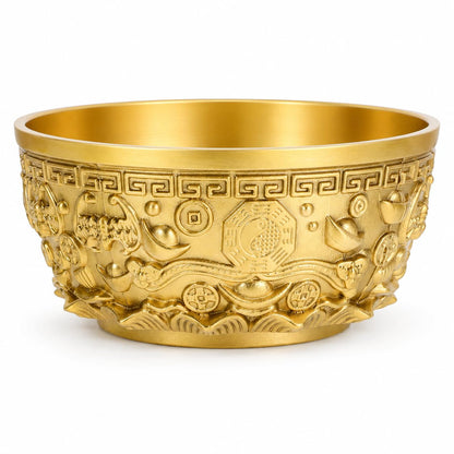DECHOUS Brass Treasure Bowl 4 Inch Feng Shui Wealth Money Basin Decorative Chinese Style Golden Home Office Centerpiece