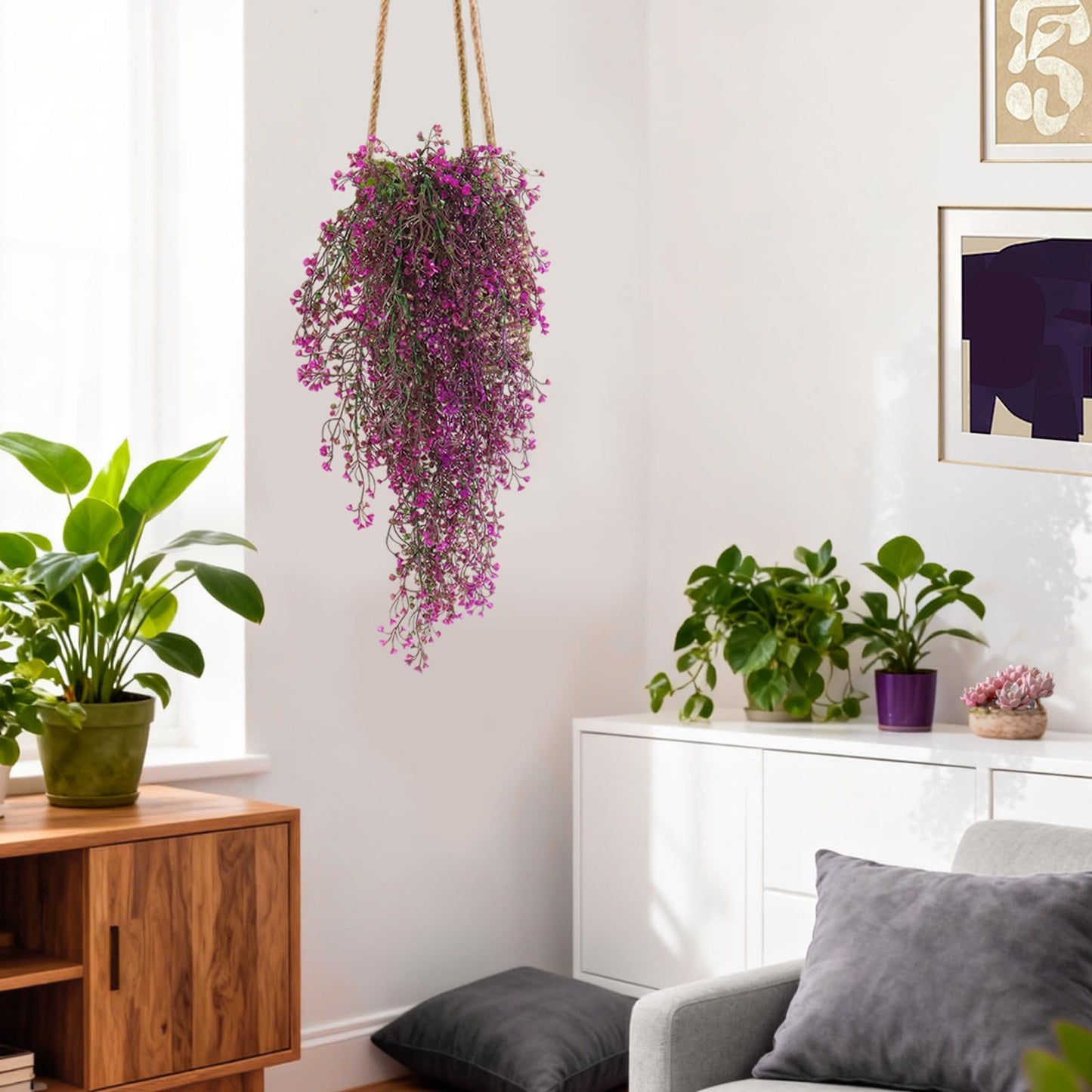 RECUTMS Artificial Hanging Plants Fake Hanging Vines Boston Fern Greenery Hanging Wall Plants for Home Room Garden Wedding Outside Decoration (Fuchsia 4P)