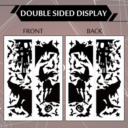 JarThenaAMCS Extra Large Halloween Window Clings Black Witch Castle Bat Window Stickers Double-Sided Glass Decals for Home Classroom Office Party Decoration, 4 Sheets