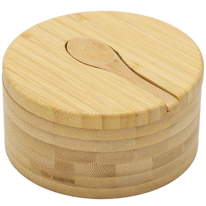 3 Compartment Wood Spice Jar, Salt and Pepper Holder with Rotating Lid & Spoon, Dustproof Condiment Container for Kitchen Countertop, Versatile Spice Cellar for Home Cooking, Picnic, BBQ, Restaurant