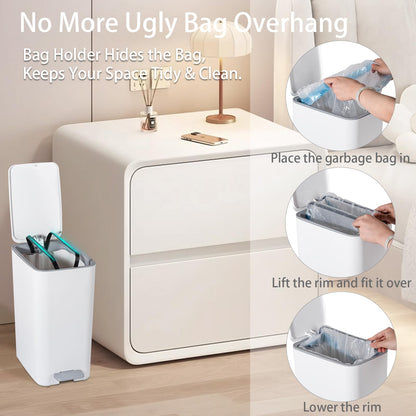 rejomiik Small Bathroom Trash Can with Lid, 2.1 Gallon Step Garbage Can with Handle, Slim Mini Wastebasket Bin for Bedroom, Office, Dorm, White