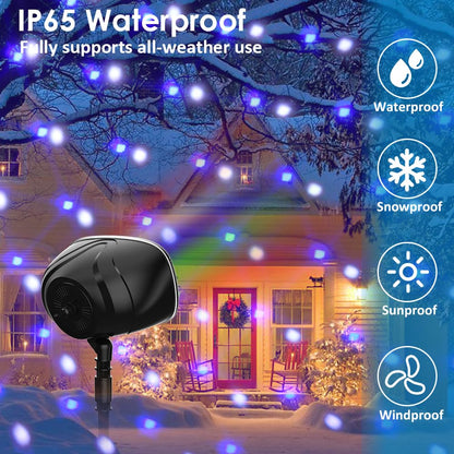 Syslux Christmas Projector Lights Outdoor, RGBW Christmas Snowfall Projector Light Rotating Falling Snow Projector with Remote Control Landscape Lights for House Yard Garden Halloween Christmas Decor