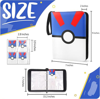 Card Binder 4 Pocket, Trading Card Holder Fits 400 Cards With 50 Removable Sleeves, Portable Collection Card Ablum, Game Card Case book With Zipper for Gift - Blue
