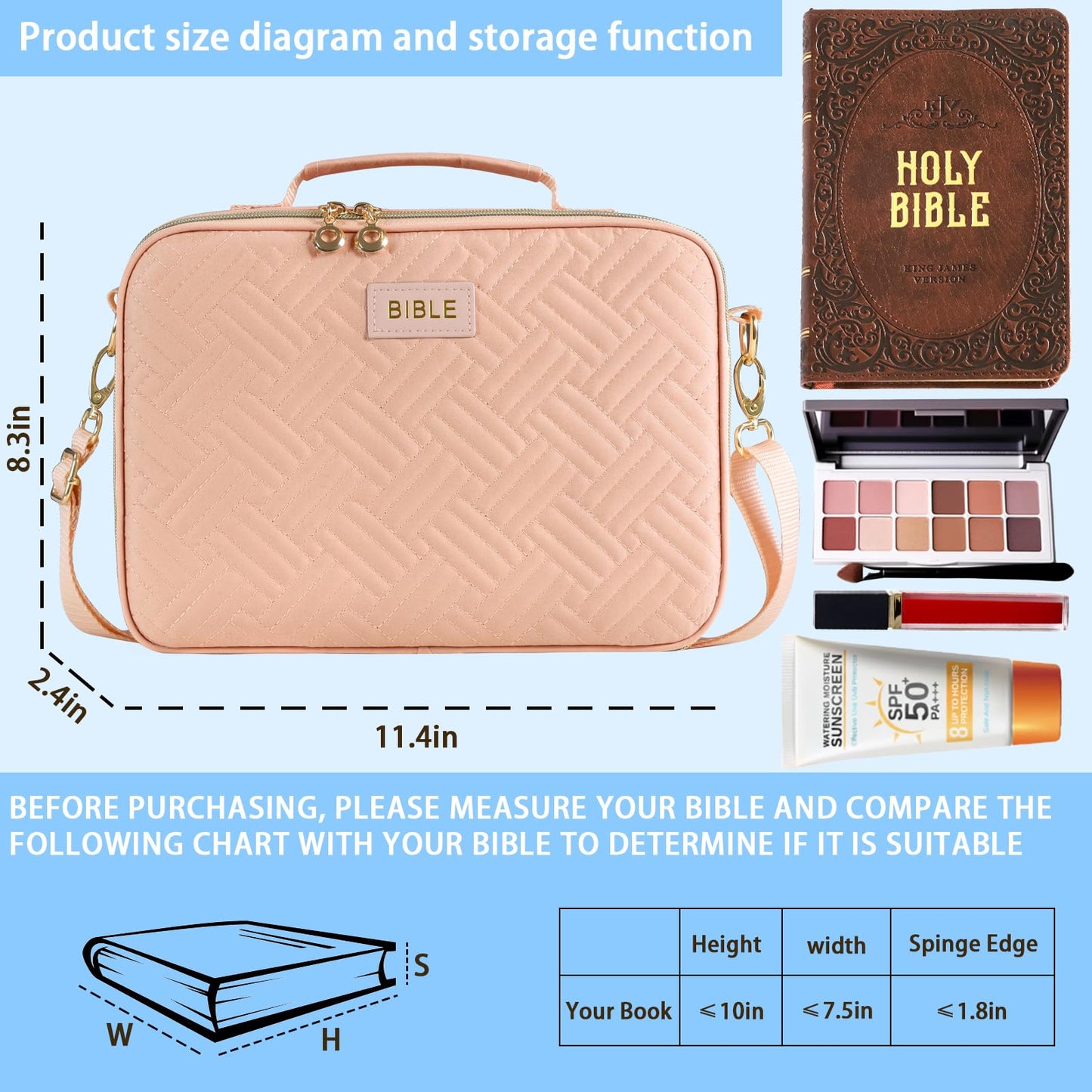 Raizestilo Bible Cover for Women Bible Case, Large Bible Bag, Bible Study Supplies Bible Journaling Kit Book Carrying Case with Bible Highlighters Tabs, Valentines Day Christian Gifts for Women（Pink