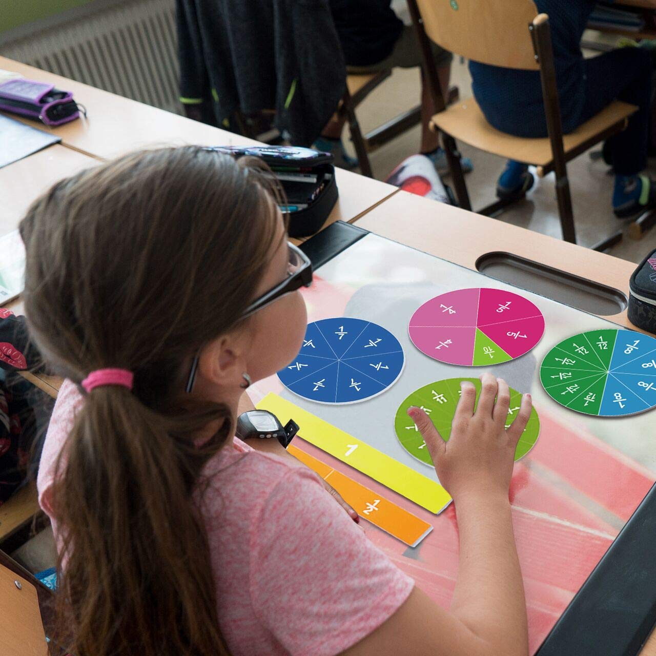 ZazzyKid Magnetic Fraction Tiles & Circles, 156pcs, 12 Color Coded, Fraction Manipulatives