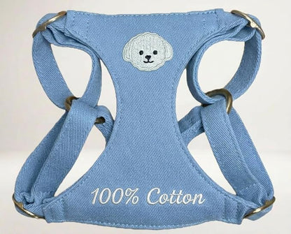 AetruffyPet 100% Cotton Dog Harness and Leash Set – Soft Breathable Vest for Small Dogs, Adjustable No-Choke Design, Lightweight Walking Set (XS/S/M) (Blue, XS)