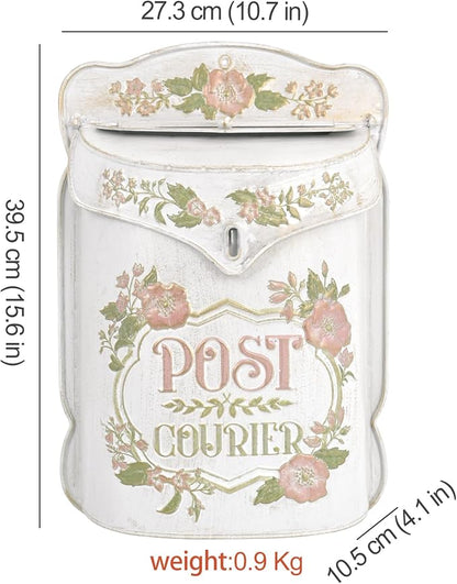 BIG FORTUNE Wall Mount Mailbox for House Outside Vintage Metal Door Mailbox Antique Style Nostalgic Charm Home Decor Garden Vintage English Cottage Decor Flower Patter
