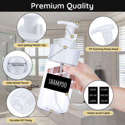 Segbeauty 16.9oz Clear Foam Soap Dispenser, 2pcs Refillable Plastic Foaming Hand Soap Dispenser, 500ml Empty Bathroom Foam Pump Dispensers Set Foaming Pump Bottle for Shampoo Lotion Liquids