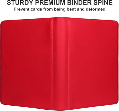 GEAoffice 16 Pocket Trading Card Binder for 1000+ Cards, Ringless Side-Loading 4x4 Card Binder with Zipper Closure, PU Leather 1024 Card Binder for MTG/TCG/Baseball/Sports&Game Cards, Red