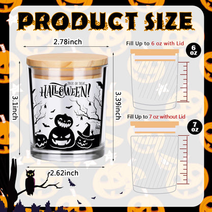 Ziliny 10 Pcs Halloween Village Glass Candle Jars Empty Containers Bulk 7 oz Halloween Glass Jars with Cork Lids Tins for Holiday Candle Making Storing Biscuits Tea Party Favors