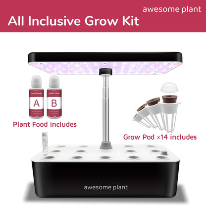 Awesome Plant 14Pro Hydroponics Growing System Kit (14 Pods), Large Indoor Herb Garden Kit with 5L Watertank, LED Grow Light, Perfect Hydroponic Gardening Gifts, Adjustable Height Up to 18.7", Black