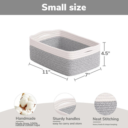 Goodpick Storage Bins, Baskets for Shelves, Cotton Rope Basket for Organization, Closet Organizer Bins, Towel Baskets for Bathroom 3 Pack, White & Light Gray, 11 x 7 x 4.5 in