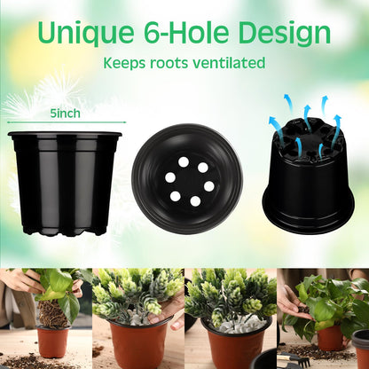 Eaasty Flexible Plant Nursery Pots Thickened Plastic Seedling Pots Soft Plastic Flower Pots Seed Starting Plant Containers with Drainage Hole for Cuttings Transplanting Planter (150 Pcs, 5 Inch)