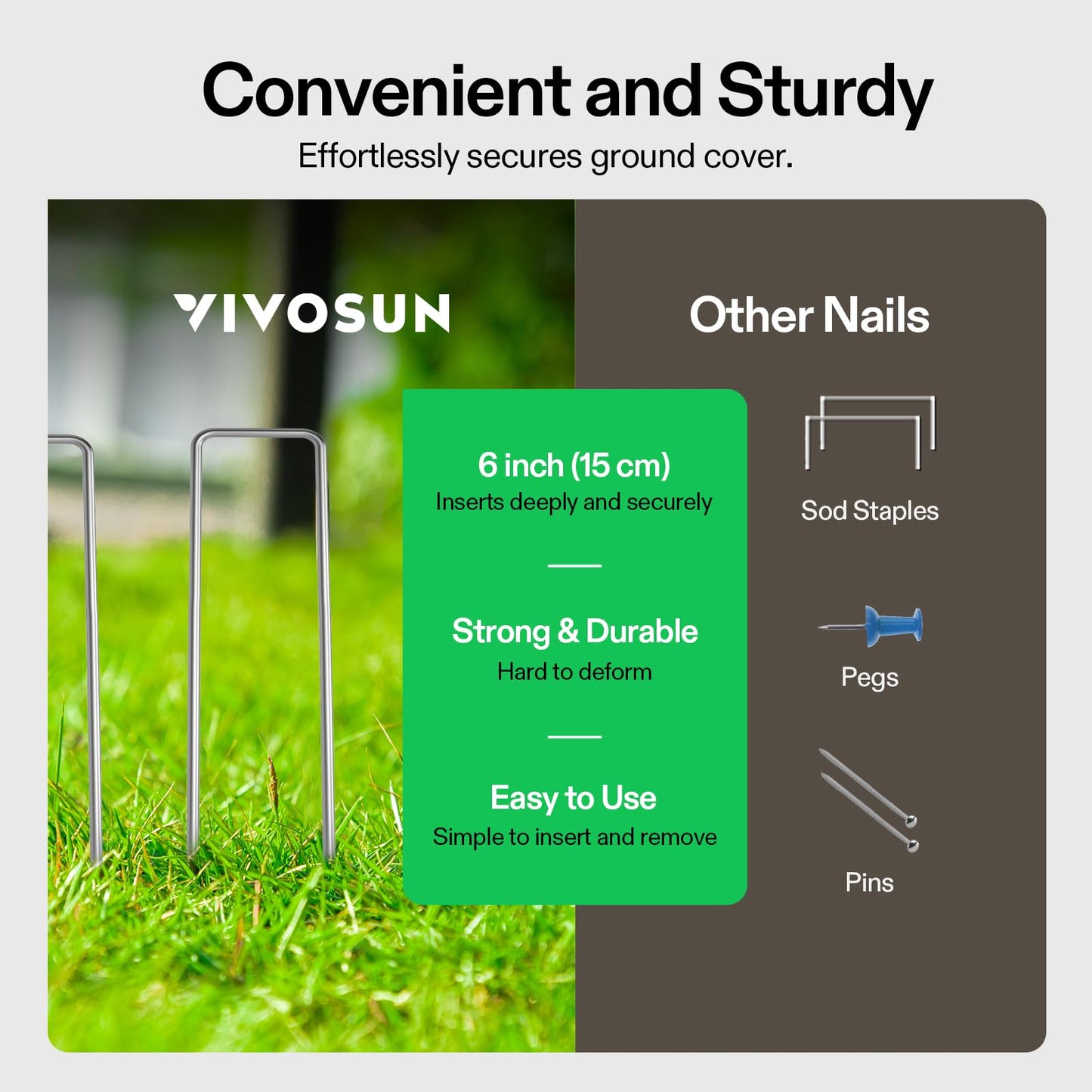 VIVOSUN 6 Inch 50-Pack Garden Stakes, Galvanized Steel Landscape Stapes 11 Gauge U-Shaped Pins for Weed Barrier Fabric, Ground Cover, Soaker Hose, Irrigation Tubing, Holding Fence