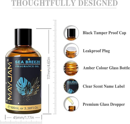 MAYJAM 100ML/3.38FL.OZ Sea Breeze Fragrance Oils with Glass Dropper, Essential Oils for Diffusers, Long Lasting Scented Oils for Soap Candle Making