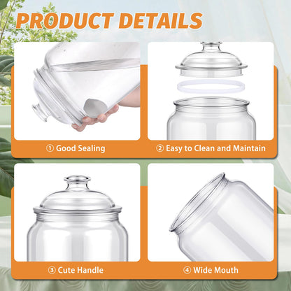 mwellewm 2 Pc Candy Jar with Lids 1 Gallon Large Candy Containers with Spoon Clear Plastic Cookie Dispenser Airtight Apothecary Storage Organization Snack Buffet Bar Dish for Wedding Home Classroom