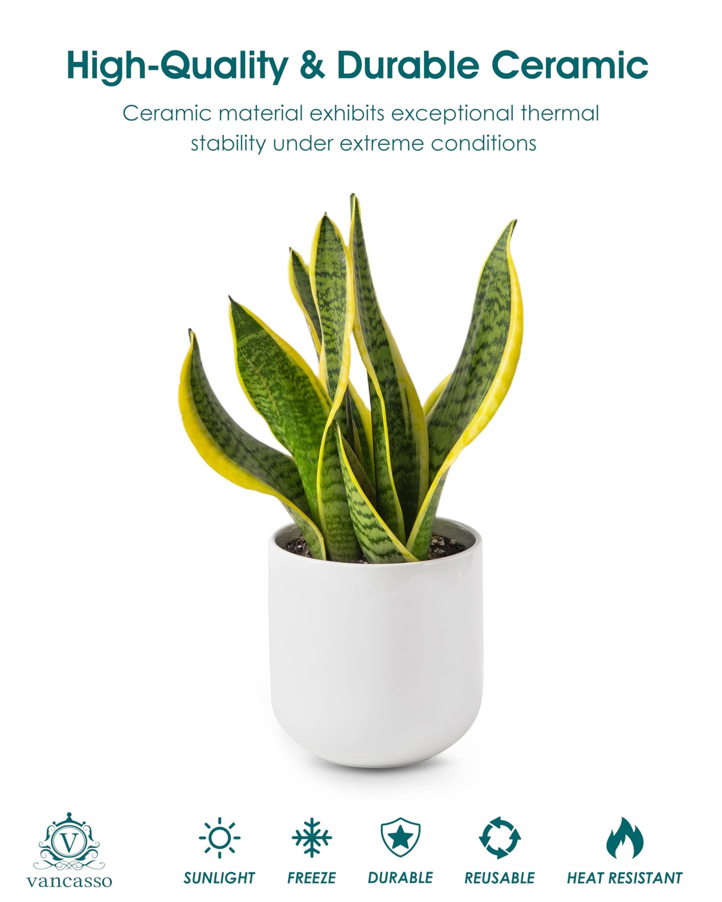 vancasso 6 Inch Ceramic Plant Pots, Planters with Drainage Hole, Flower Pots Planters Pots for Indoor Plants, Modern Indoor Decorative Garden Pot, Home Decor, White
