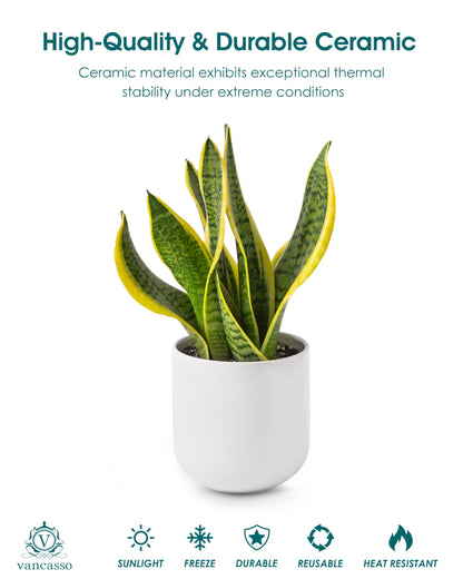 vancasso 6 Inch Ceramic Plant Pots, Planters with Drainage Hole, Flower Pots Planters Pots for Indoor Plants, Modern Indoor Decorative Garden Pot, Home Decor, White