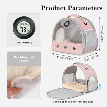 Bearded Dragon Carrier, Reptile Travel Bag with Built-in Thermometer Hygrometer, Breathable Small Animal Carrier with Clear View Window, Portable Lizard Habitat for Ball Python
