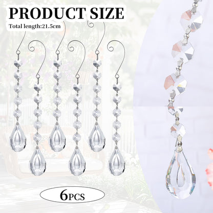 Sun Catchers with Crystals, 6Pcs Hanging Crystals Suncatchers for Windows, Clear Suncatchers Prisms Glass Pendant for Chandeliers, Garden, Christmas Tree Decor