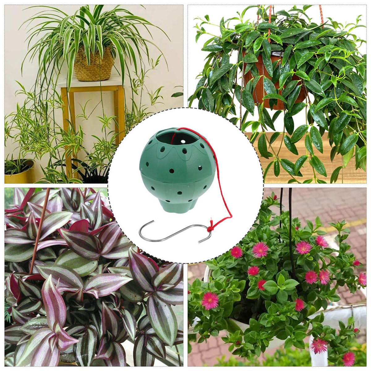 TOYZFRIENDY 5pcs Plastic Multi-Hole Hanging Planter Pots for Hydroponic Seed Starting and Indoor Strawberry Growing, Round Self-Watering Flowerpots for Succulents and Orchid Gardening