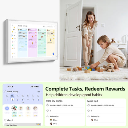 Digital Calendar, 15.6 Inch Wall Planner Electronic Calendar & Chore Chart, Smart Touchscreen Interactive Display for Family Schedules, Great for Organizing Your Routines, Wall & Desk Mountable