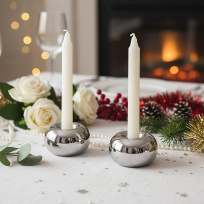 Silver Modern Doughnut Shaped Candlestick Holder, Small Decorative Taper Candle Holder for Bathtub Bedroom Livingroom，2 Pack