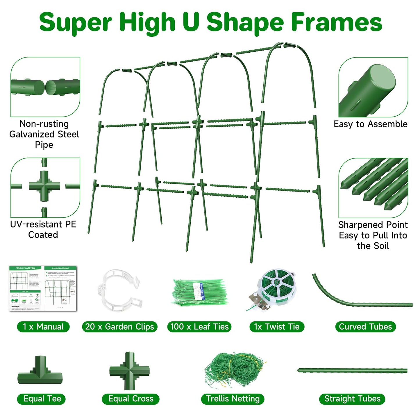 Cucumber Trellis for Raised Bed, U-Shape Garden Trellis for Climbing Plants Outdoor, Metal Arch Trellis for Vegetables, Plant Support for Tomato, Pea, Zucchini (47.2" L×30" W×47.2" H-Medium)
