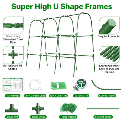 Cucumber Trellis for Raised Bed, U-Shape Garden Trellis for Climbing Plants Outdoor, Metal Arch Trellis for Vegetables, Plant Support for Tomato, Pea, Zucchini (47.2" L×30" W×47.2" H-Medium)