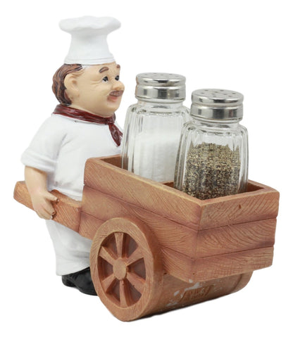 Ebros Spice A La Carte Delivery Master Iron Chef Pushing Wheelbarrow Cart Salt And Pepper Shakers Holder Figurine Statue 6.5"Long