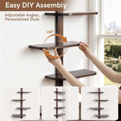 Afuly Mid Century Modern Decor Floating Shelves Walnut Display Shelf Wall Unit Solid Wood Decorative Shelving Home Decor Living Room Bedroom Coffee Bar Bathroom Plant Photo Set of 4