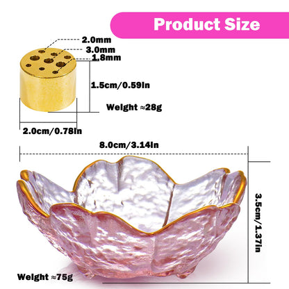 2 Set Handmade Glass Cherry Blossom Backflow and Stick Incense Holder with 9 Holes & Ash Catcher for Meditation, Yoga, Home & SPA Decor (2PCS - with Gilt-Edged)