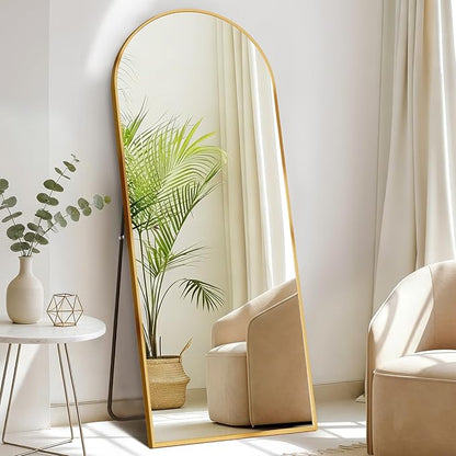 NEWBULIG Arched Mirror Full Length, 56"x21" Body Wall Mirrors with Shatter-Proof Glass, Upgraded Floor Standing Mirror, Hanging or Leaning, with Stand Aluminum Alloy Frame for Home Decor, Gold