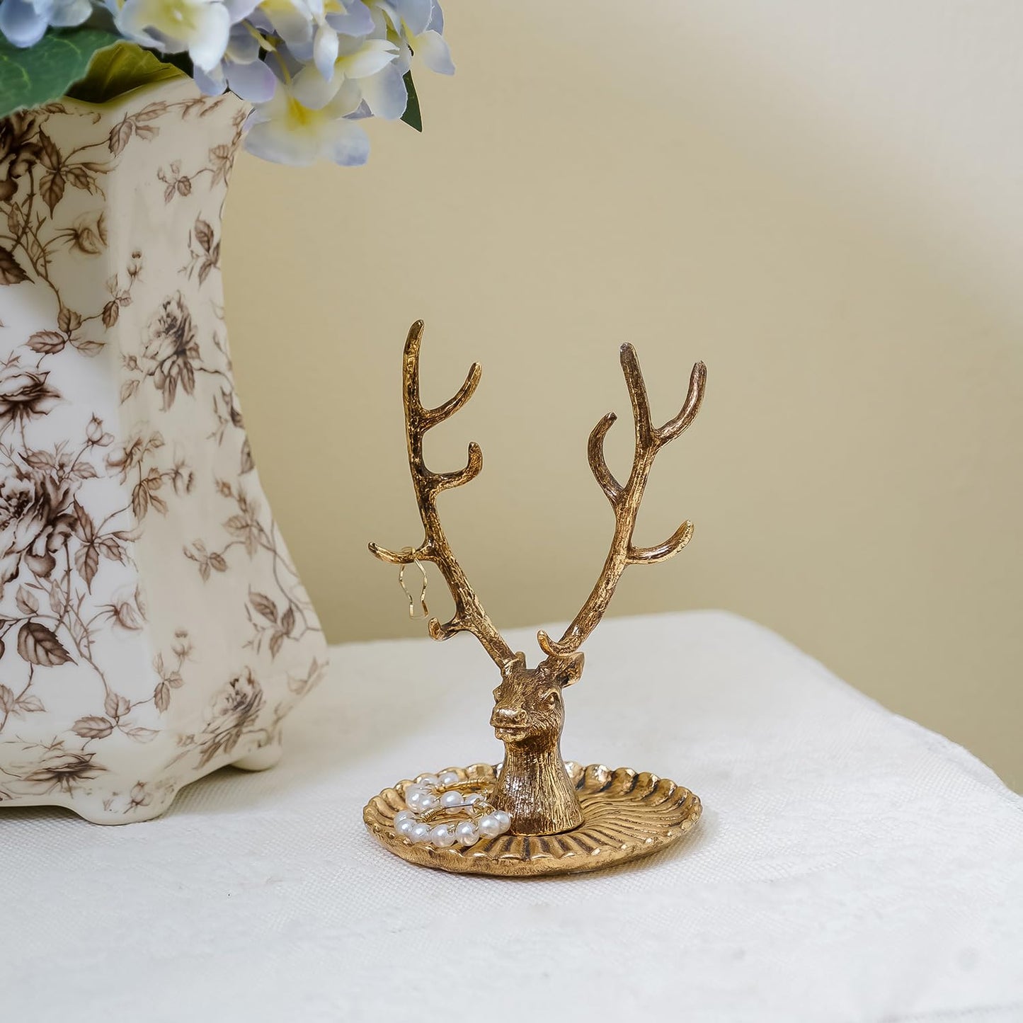 NIIKY HOME Vintage Jewelry Dish Tray, Small Deer Ring Holder, Gold Jewelry Tray, Trinket Dish Vanity Tray for Dresser Christmas Birthday Wedding Gifts