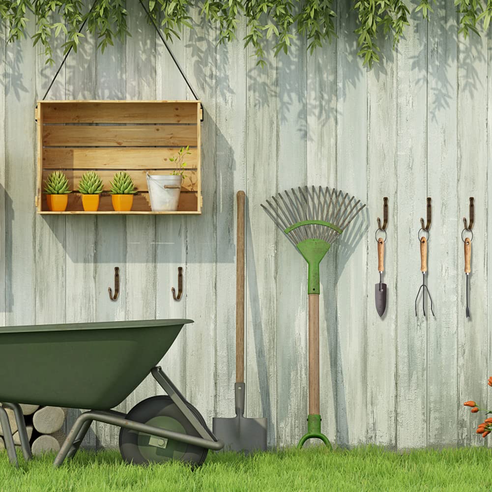 Wrought Iron Wall Mounted Hooks Heavy Duty Garage Storage Organizer Decorative Hanger for Home Garage Bathroom Kitchen Door Office Hanging Coat, Keys, Towel, Tools, Bags, Hat (Bronze)