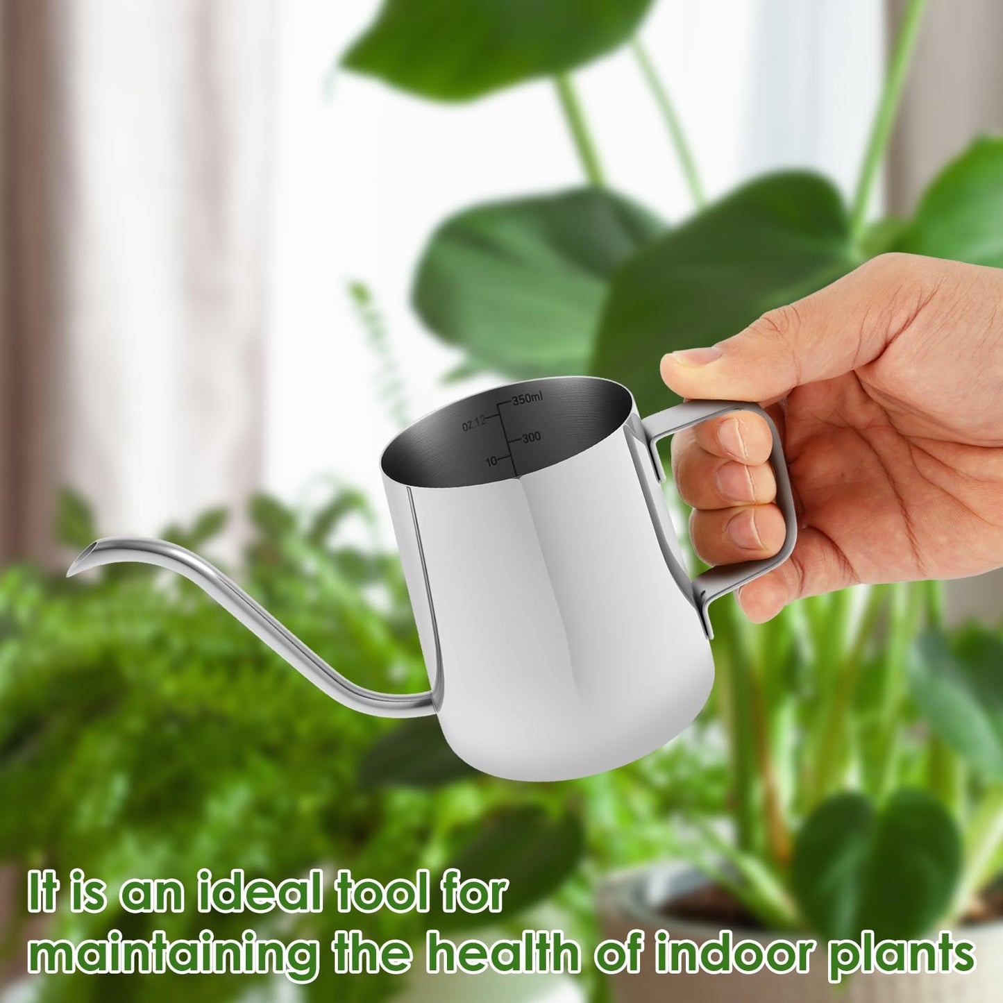 Small Stainless Steel Watering Can for Indoor Plants, 12oz/350ml Mini Plant Watering Pot with Long Spout & Ergonomic Handle for Houseplants, Succulents & Bonsai