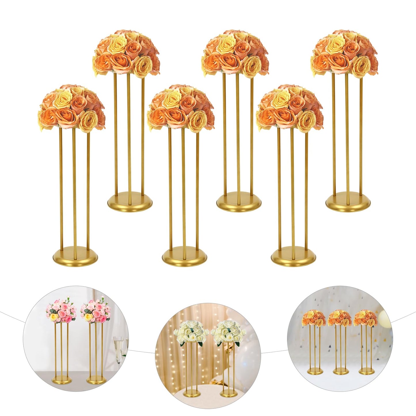JINHZIXIU 6 Pcs Flower Display Stand 23.6in Column Flower Stand Gold Road Lead Centerpiece Vase Decorative 60cm Metal Flower Floor Vase Flower Holder for Wedding Home Party Centerpiece