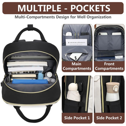 Laptop Backpack for Women Bag - 15.6 inch Work Travel Backpack with USB Charger College Bookbag Waterproof Business Computer Backpack Anti-theft Casual Backpacks for Nurse Teacher Beige Black Brown