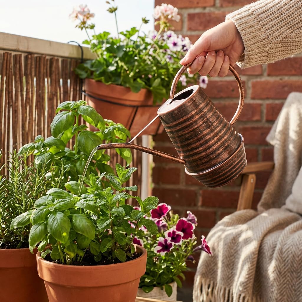 HORTICAN Small Watering Can, 0.3 Gallon/34oz., Copper, Galvanized, Indoor Water Can, Metal Watering Can with Long Spout, Plant Water Can for Indoor Plants
