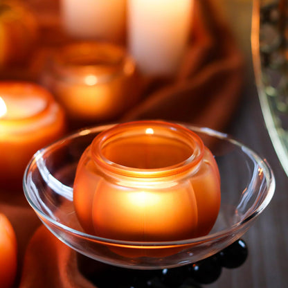 SYFURNIX Pumpkin Candle Jar for Making Candles, 4PCS Orange Glass Candle Jars with Lids, Small Candle Containers for DIY Candle Gifts Halloween Fall Thanksgiving Table Decorations