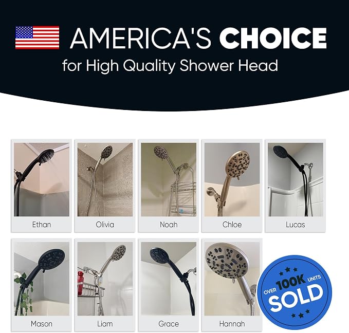 Cobbe 8-Setting Handheld Shower Head Bathroom Showerhead Set - Detachable Shower Heads with 5ft Stainless Steel Hose and Brass Swivel Bracket (Matte Black)