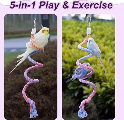 31.5" Bendable Bird Perch Cotton Rope Sunset Bird Toy Twistable Ladder Swing Chewable Gym for Parakeets Cockatiels Conures Lovebirds